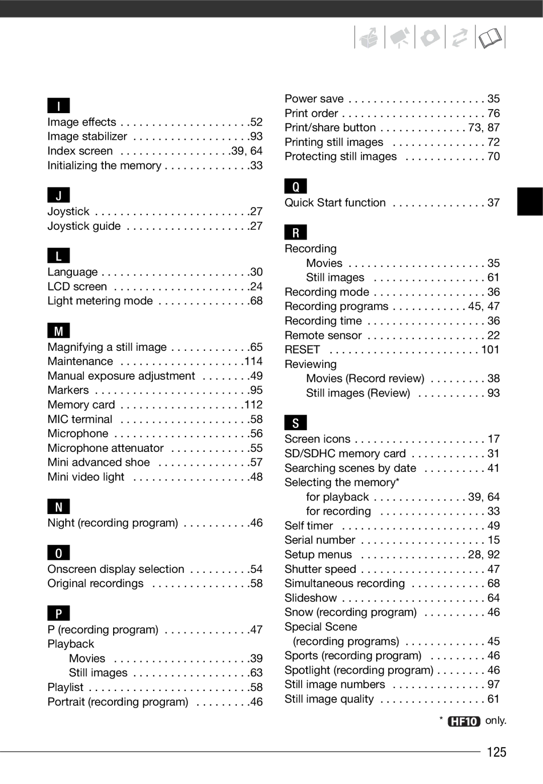 Canon HF10 instruction manual 125 