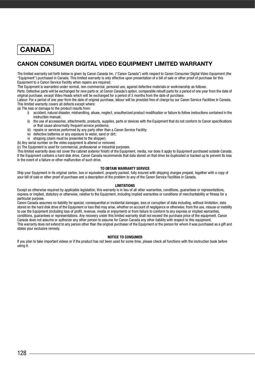 Canon HF10 instruction manual Canada, 128 