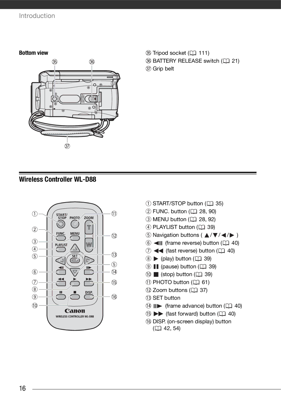 Canon HF10 instruction manual Wireless Controller WL-D88, Bottom view 