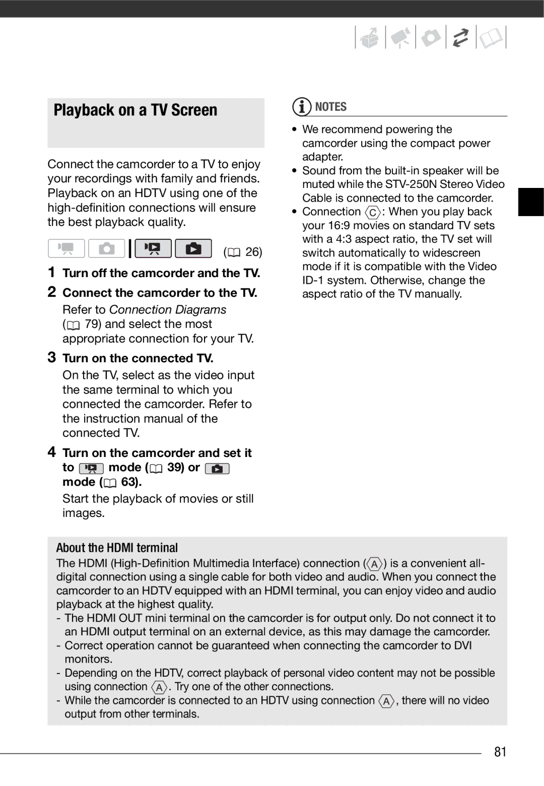 Canon HF10 instruction manual Playback on a TV Screen, Select the most appropriate connection for your TV 