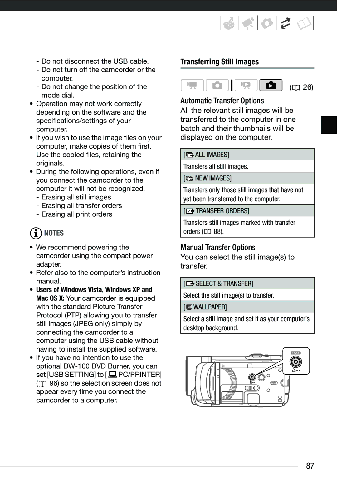 Canon HF10 instruction manual Transferring Still Images, NEW Images, Transfer Orders, Select & Transfer, Wallpaper 