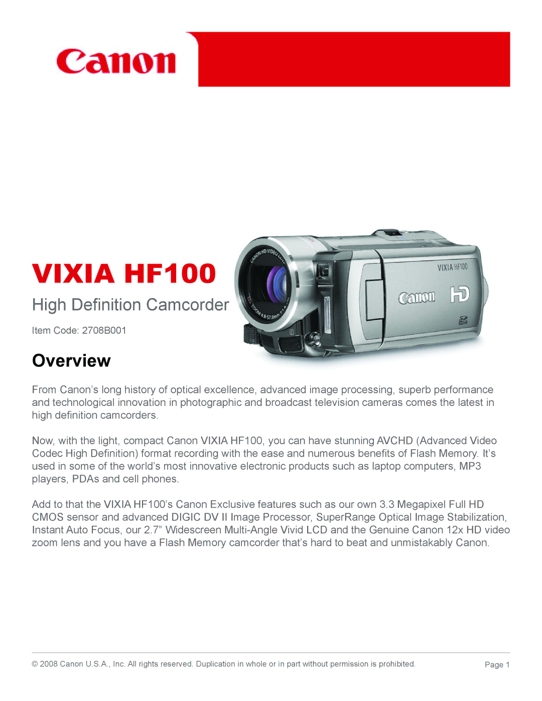 Canon manual Vixia HF100 