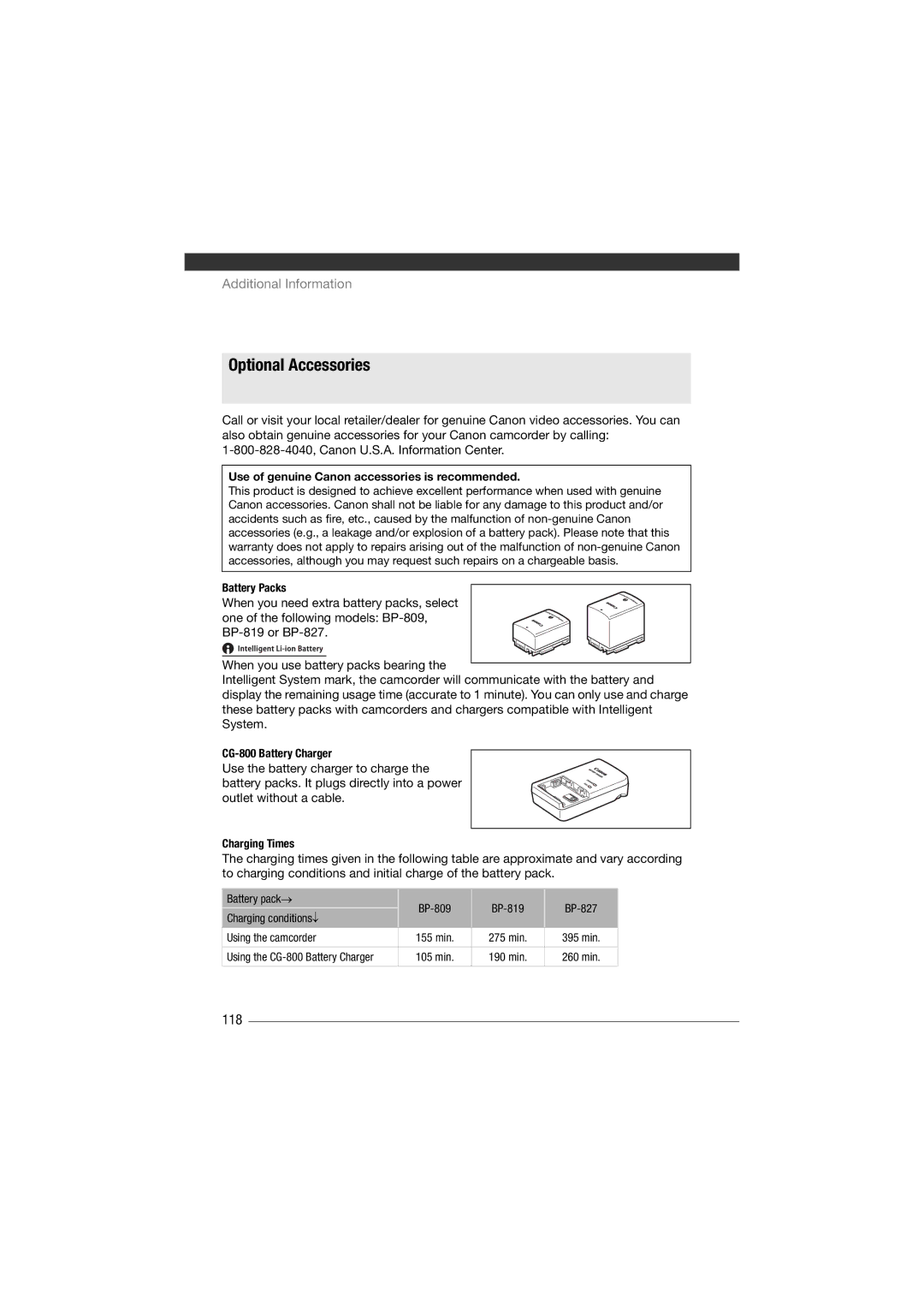 Canon HF11 instruction manual Optional Accessories, 118 