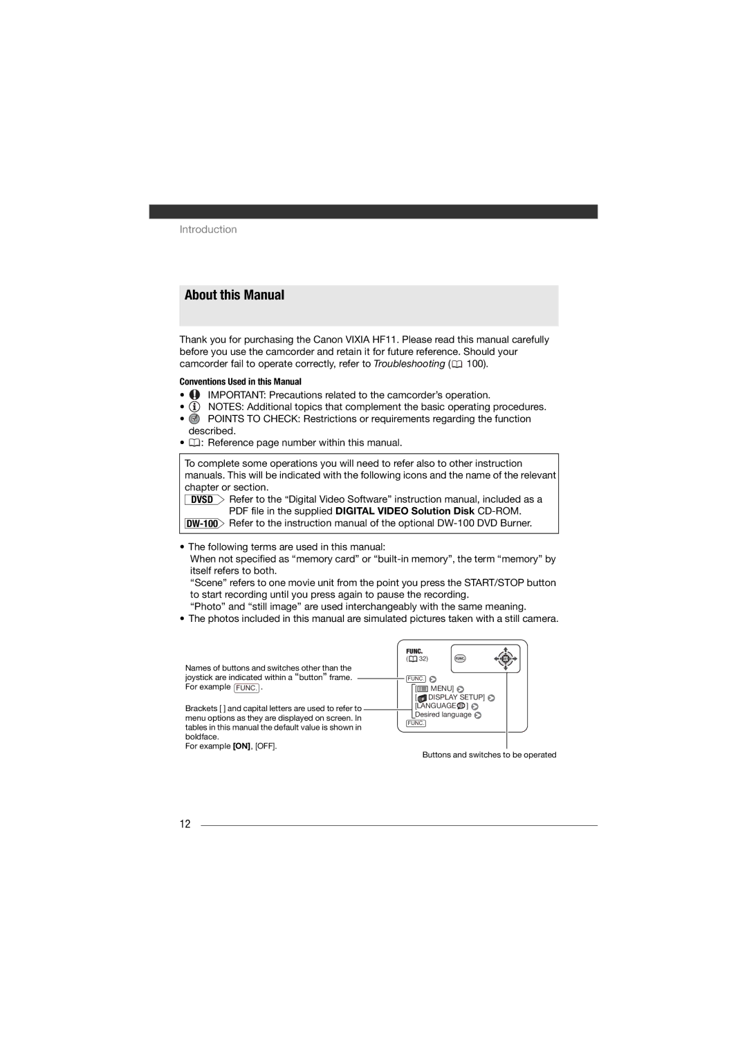 Canon HF11 instruction manual About this Manual, Conventions Used in this Manual 