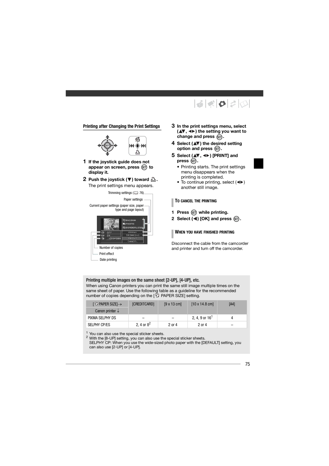 Canon HF11 Press while printing Select OK and press, Printing multiple images on the same sheet 2-UP, 4-UP, etc 