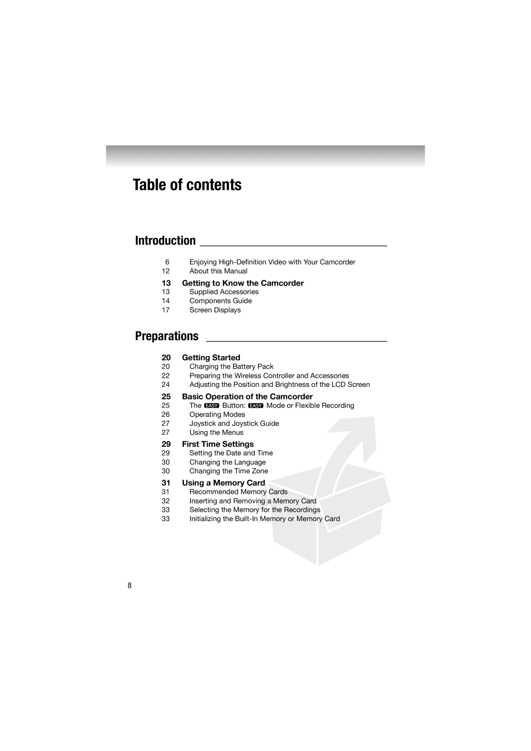 Canon HF11 instruction manual Table of contents 