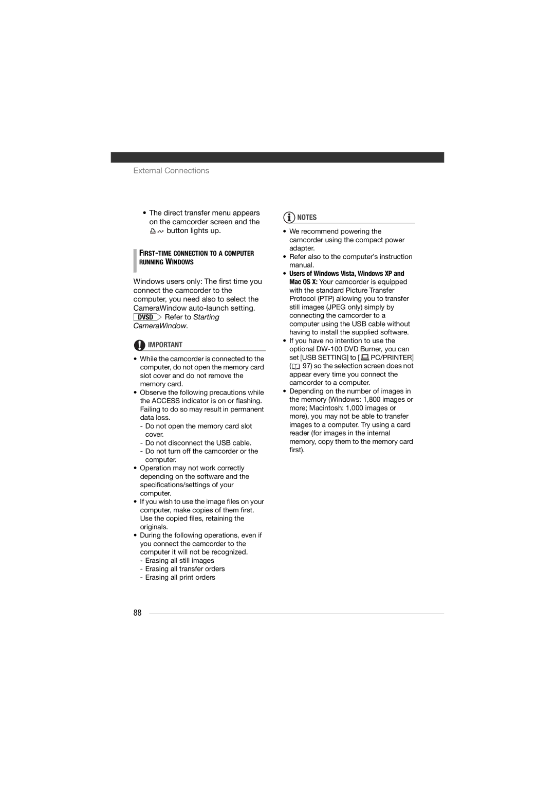 Canon HF11 instruction manual CameraWindow, FIRST-TIME Connection to a Computer Running Windows 