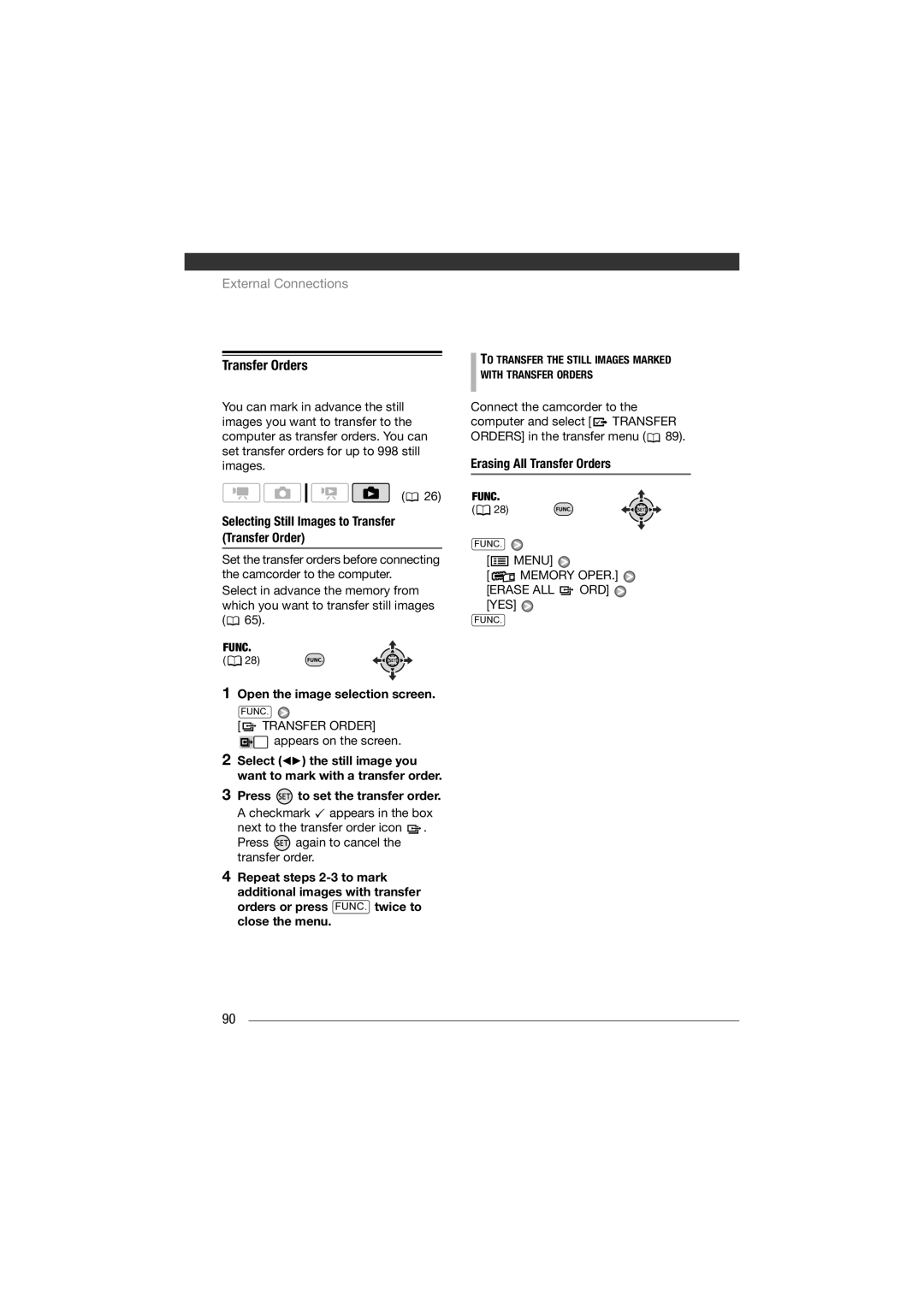 Canon HF11 Transfer Orders, Selecting Still Images to Transfer Transfer Order, Transfer Order appears on the screen 