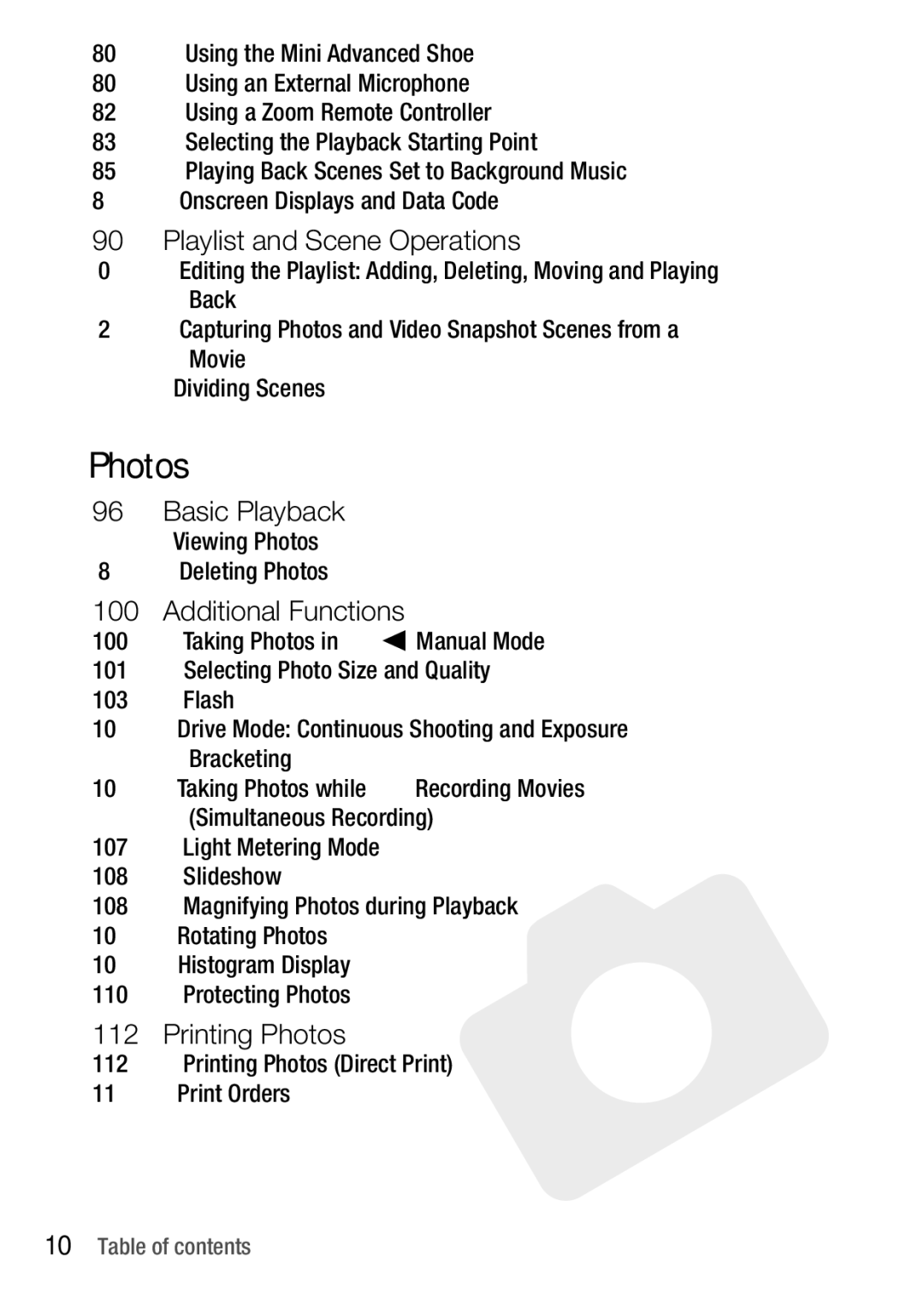 Canon HF M31, HFM32, HF M300 instruction manual Playlist and Scene Operations, 10 Š Table of contents 