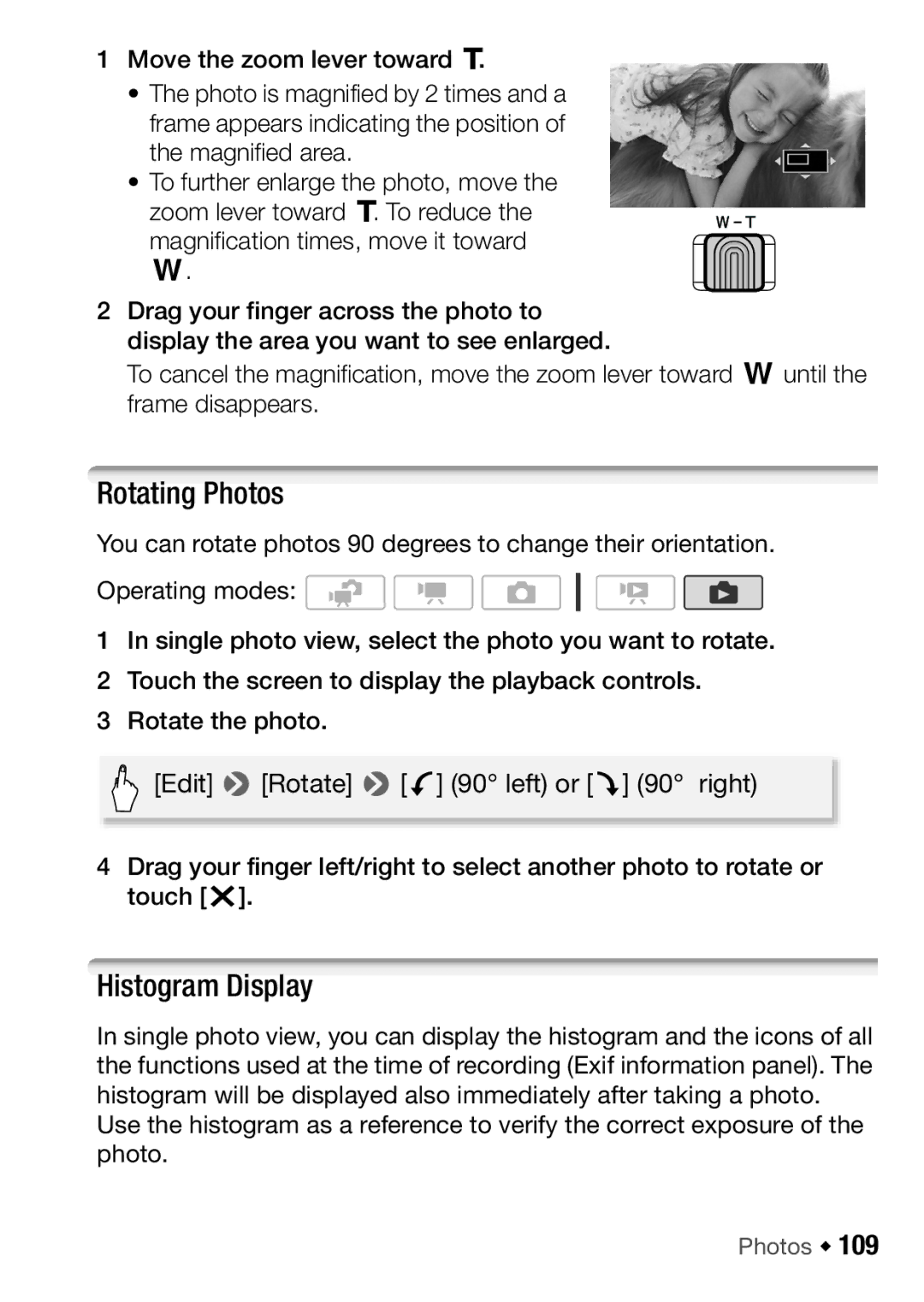 Canon HF M31, HFM32, HF M300 instruction manual Rotating Photos, Histogram Display 