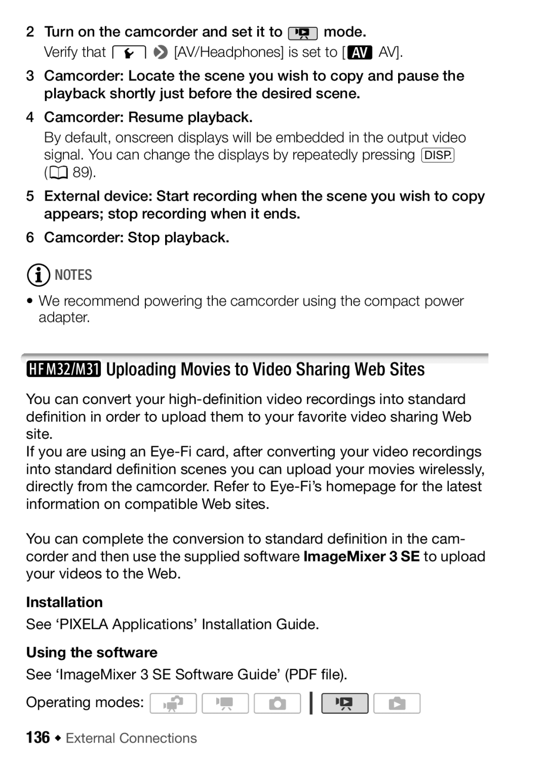 Canon HF M31, HFM32, HF M300 instruction manual Uploading Movies to Video Sharing Web Sites, 136 Š External Connections 