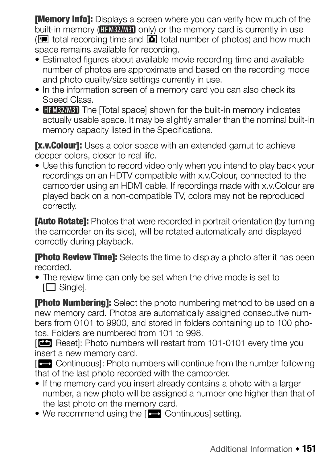 Canon HF M31, HFM32, HF M300 instruction manual Memory Info Displays a screen where you can verify how much 