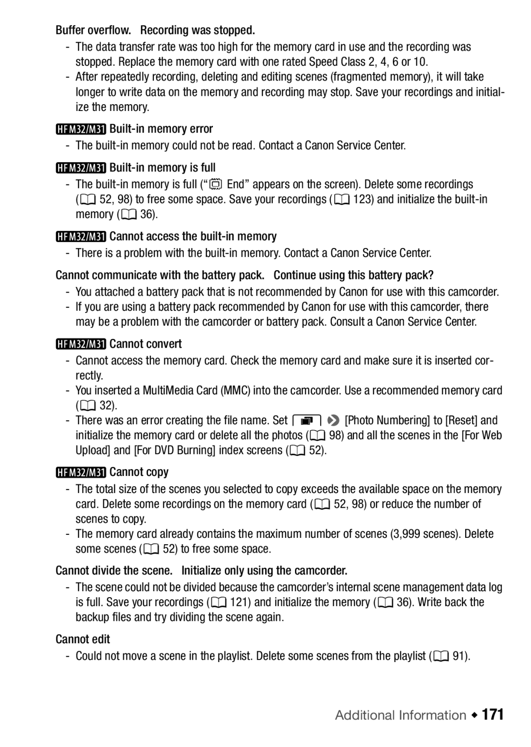 Canon HFM32, HF M31, HF M300 instruction manual Buffer overflow. Recording was stopped 