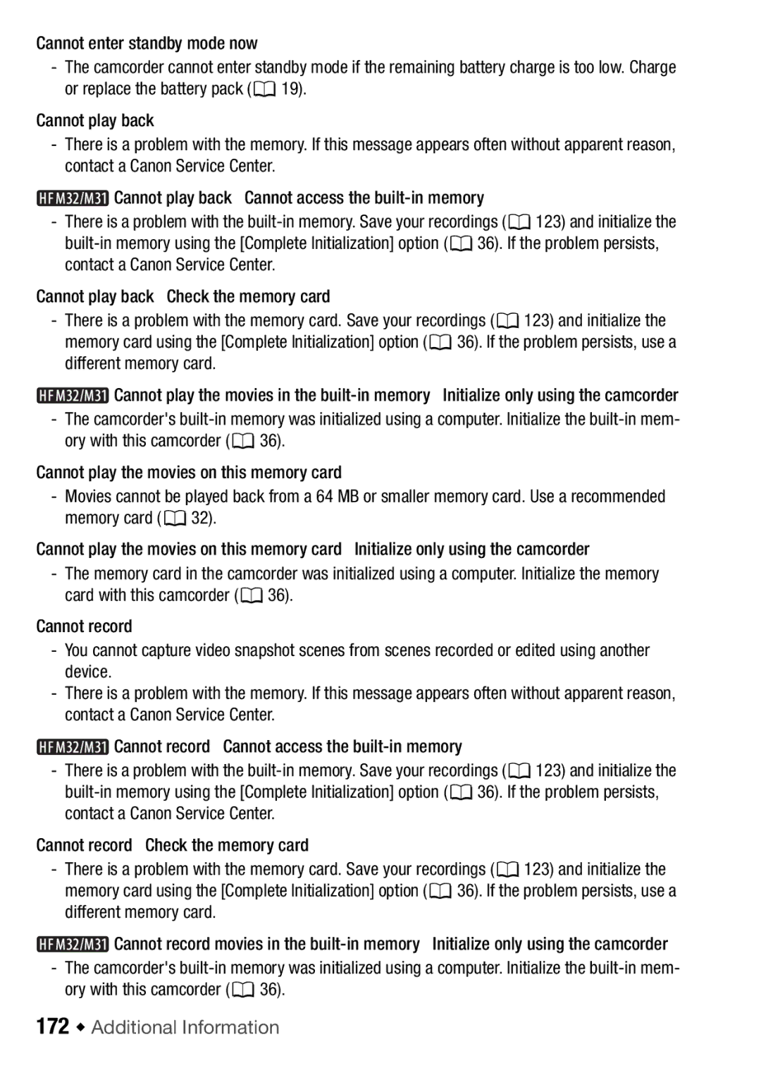 Canon HF M31, HFM32, HF M300 instruction manual 172 Š Additional Information, Ory with this camcorder 