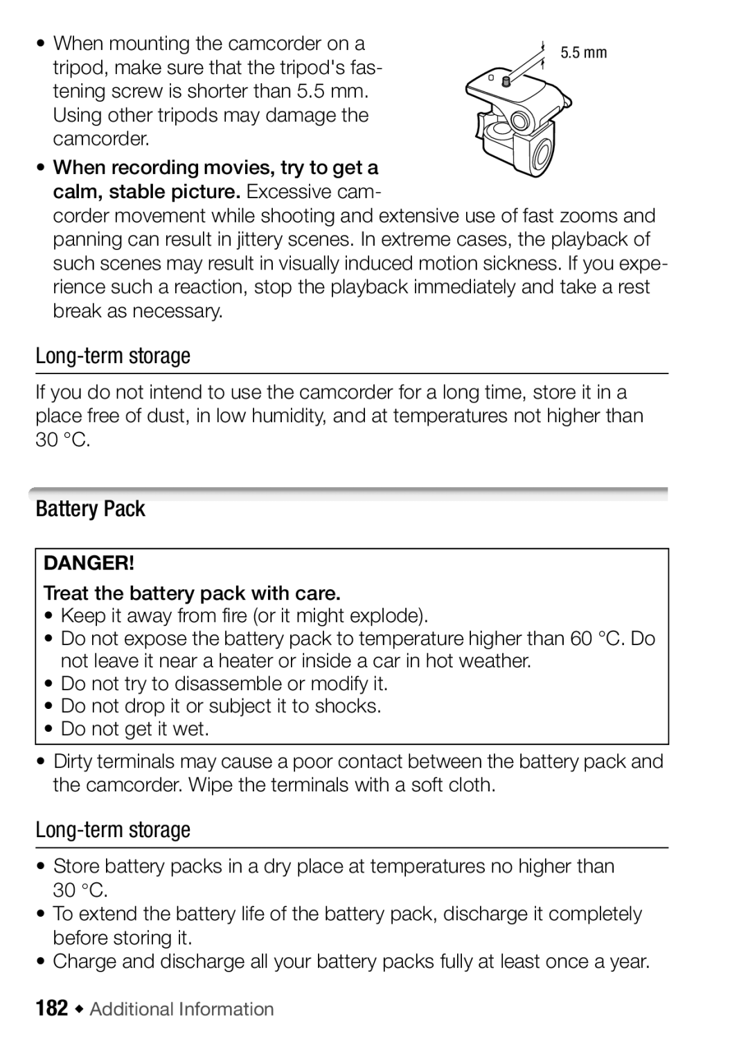 Canon HF M300, HFM32, HF M31 instruction manual Long-term storage, Battery Pack, 182 Š Additional Information 