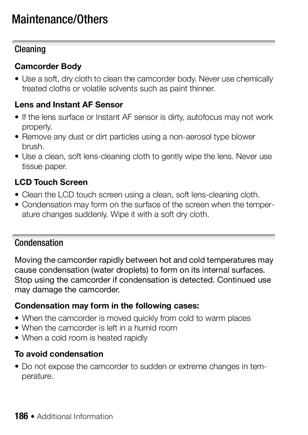 Canon HFM32, HF M31, HF M300 instruction manual Maintenance/Others, Cleaning, Condensation 