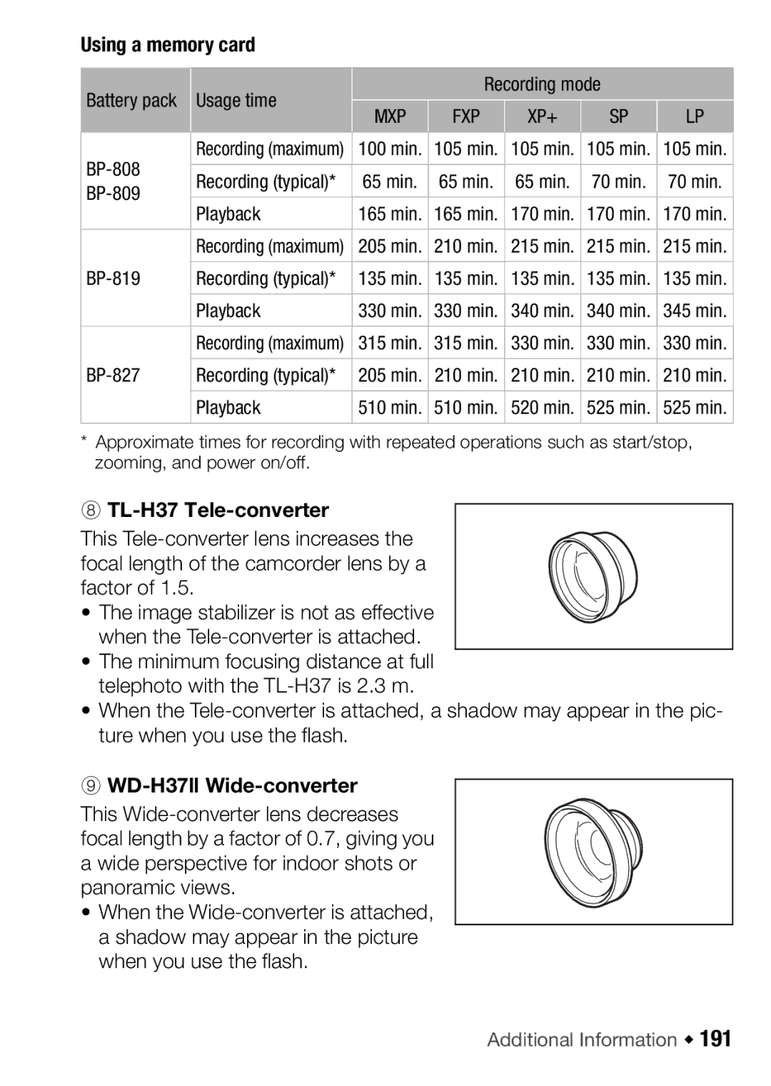 Canon HF M300, HFM32, HF M31 instruction manual Using a memory card, TL-H37 Tele-converter 