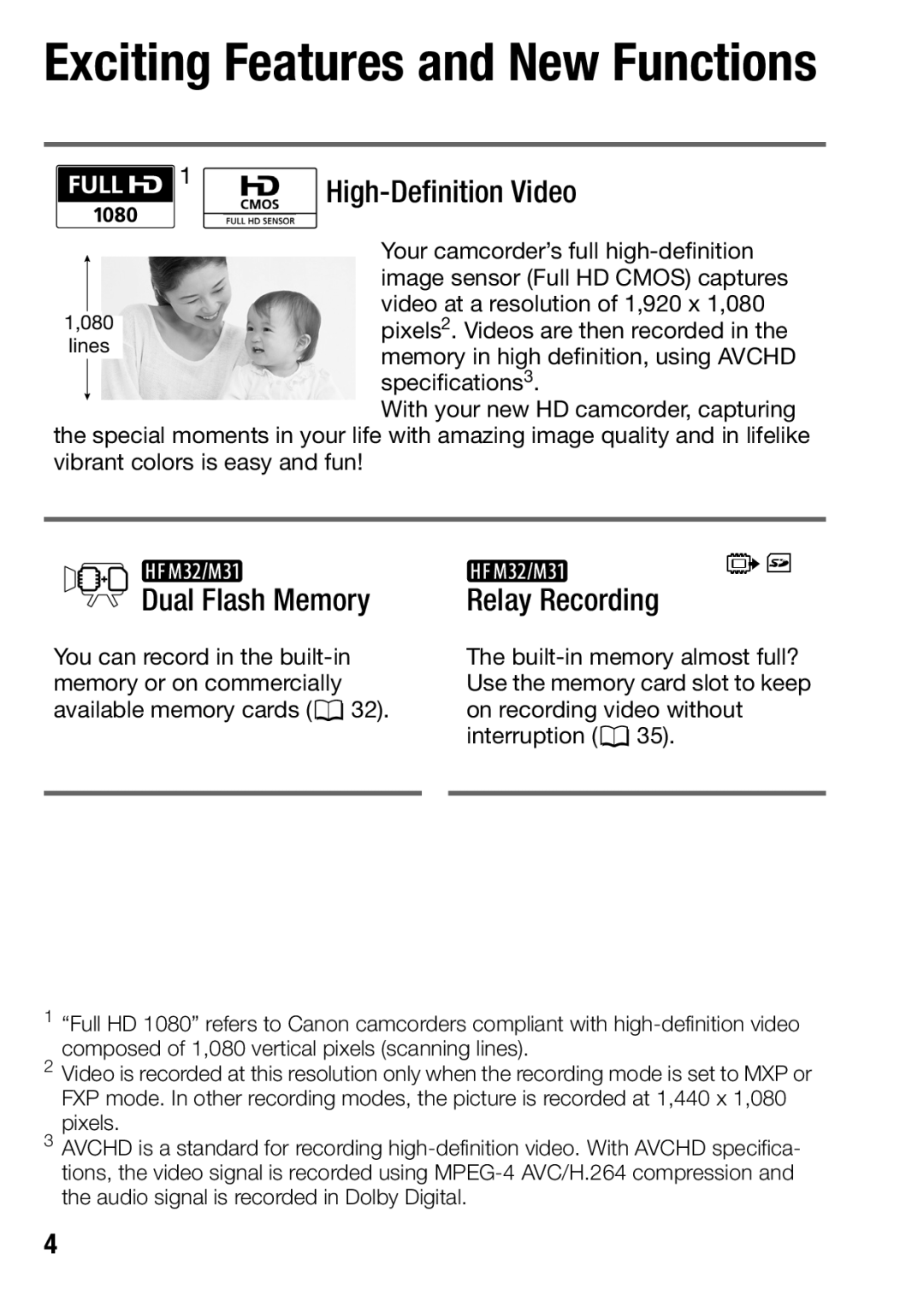 Canon HF M31, HFM32, HF M300 instruction manual High-Definition Video, Dual Flash Memory Relay Recording 