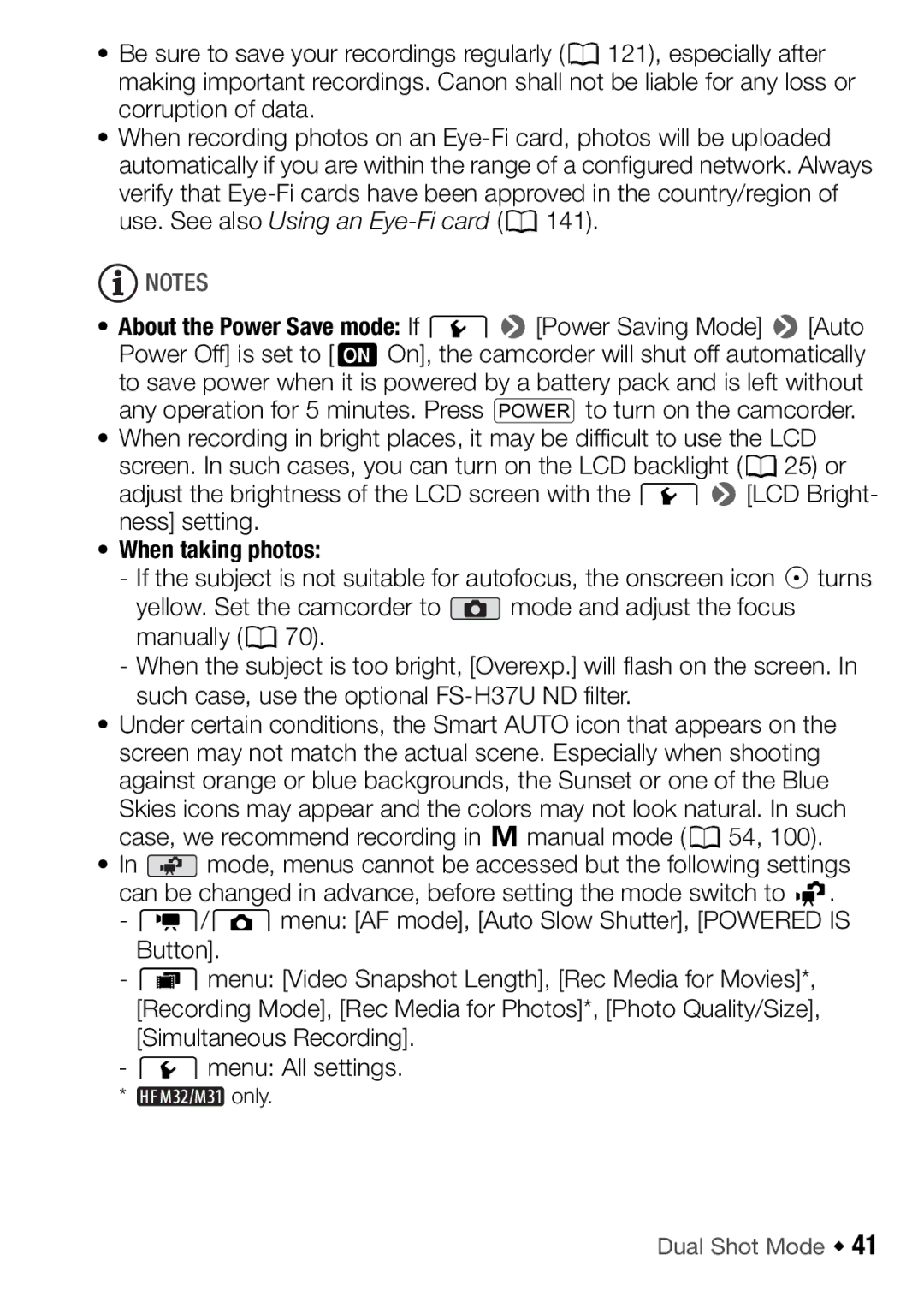 Canon HF M300, HFM32, HF M31 instruction manual When taking photos, Only 