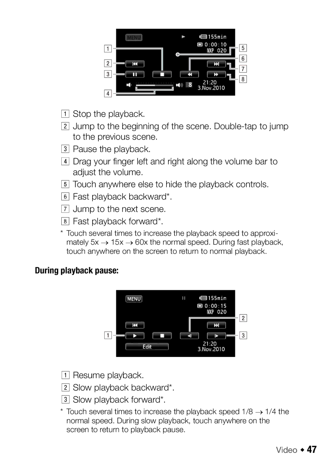 Canon HF M300, HFM32, HF M31 instruction manual During playback pause 