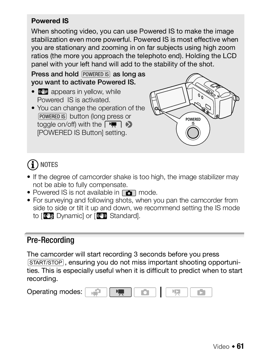 Canon HF M31, HFM32, HF M300 instruction manual Pre-Recording, Powered is 