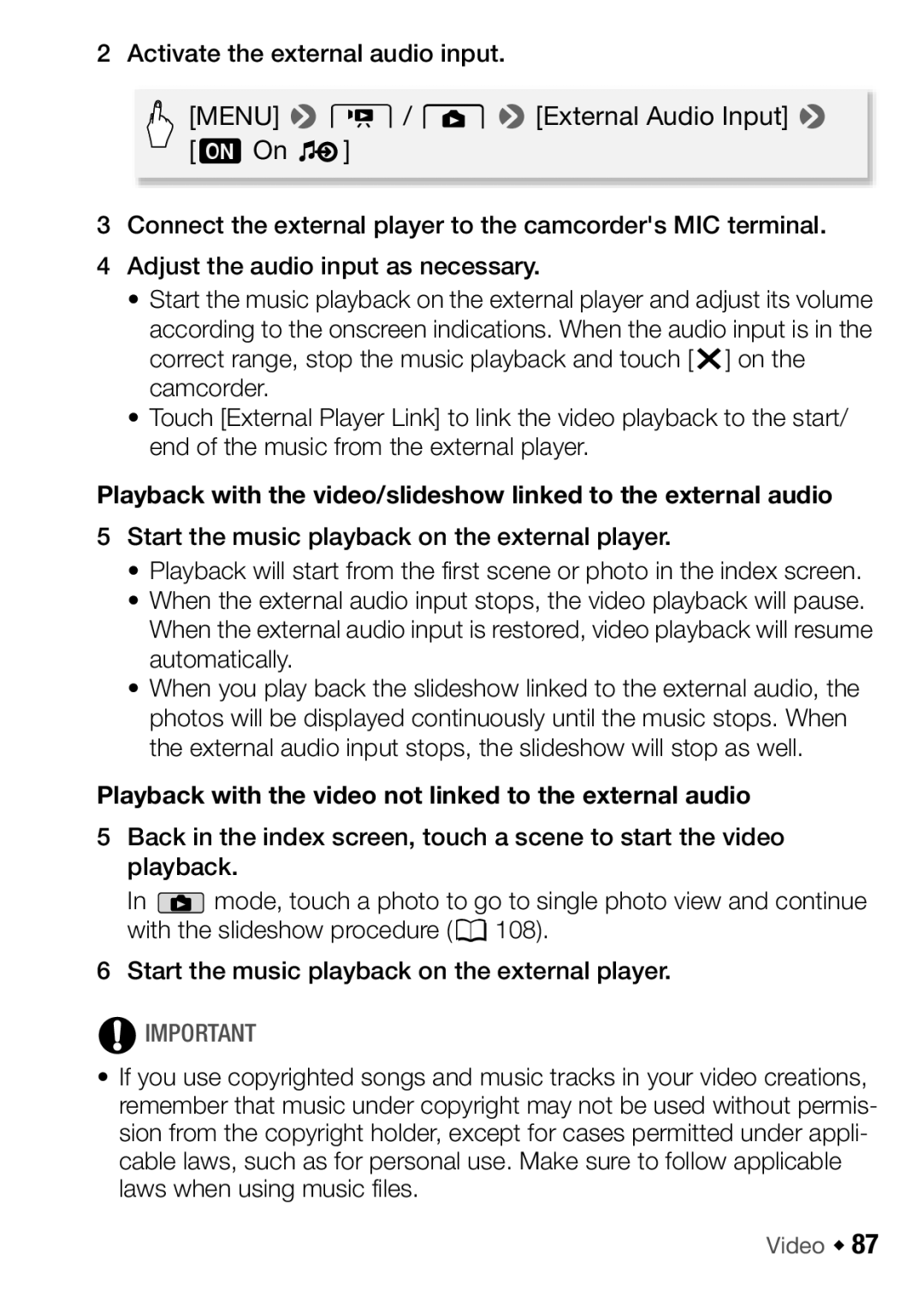 Canon HFM32, HF M31, HF M300 instruction manual Playback with the video not linked to the external audio 