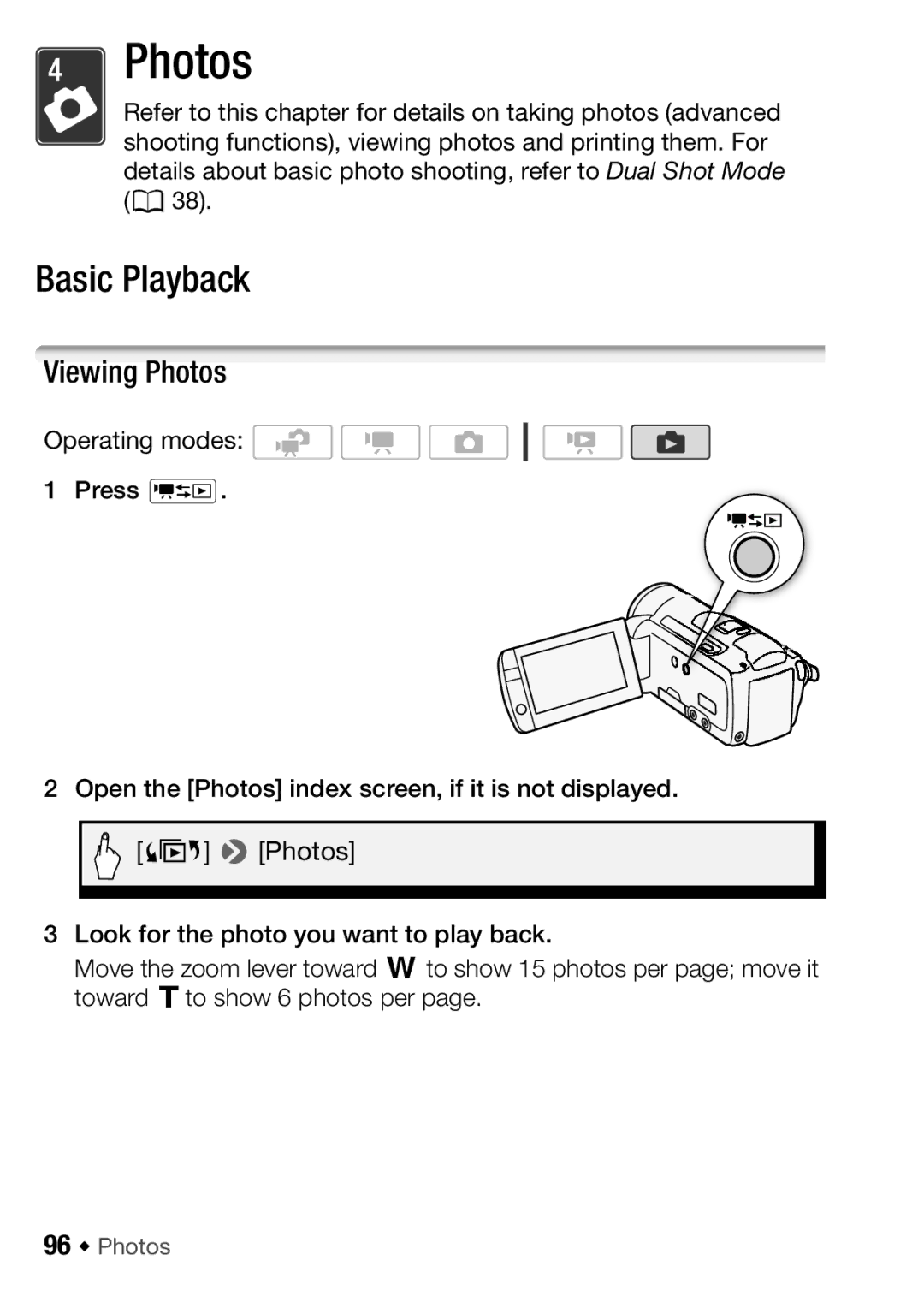 Canon HFM32, HF M31, HF M300 instruction manual Viewing Photos, 96 Š Photos 