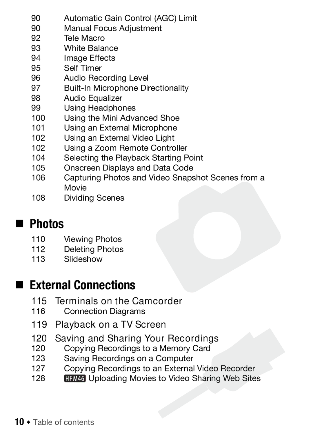 Canon HFM406, HFM46 instruction manual 10 Š Table of contents, 128 