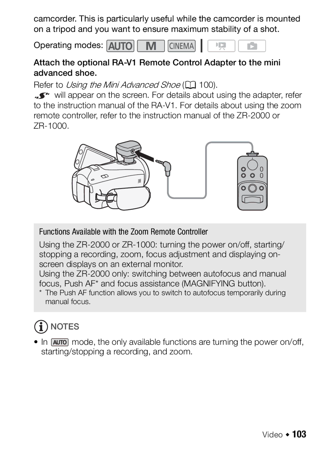 Canon HFM46, HFM406 instruction manual Functions Available with the Zoom Remote Controller 