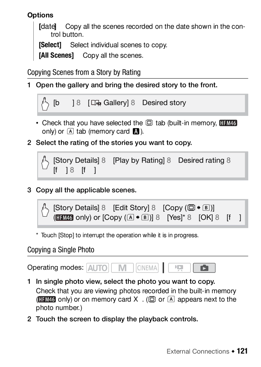 Canon HFM46, HFM406 instruction manual Copying Scenes from a Story by Rating, Copying a Single Photo 