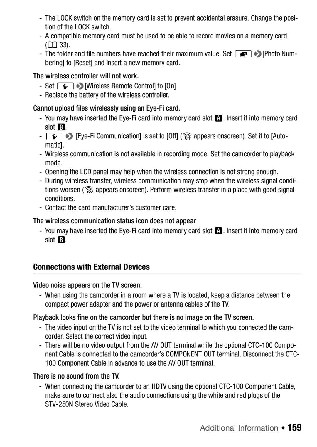 Canon HFM46, HFM406 instruction manual Connections with External Devices, Video noise appears on the TV screen 