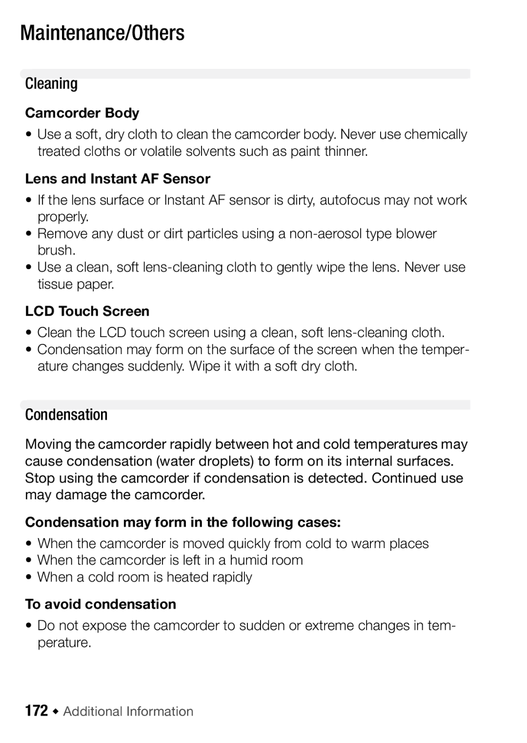 Canon HFM406, HFM46 instruction manual Maintenance/Others, Cleaning, Condensation 