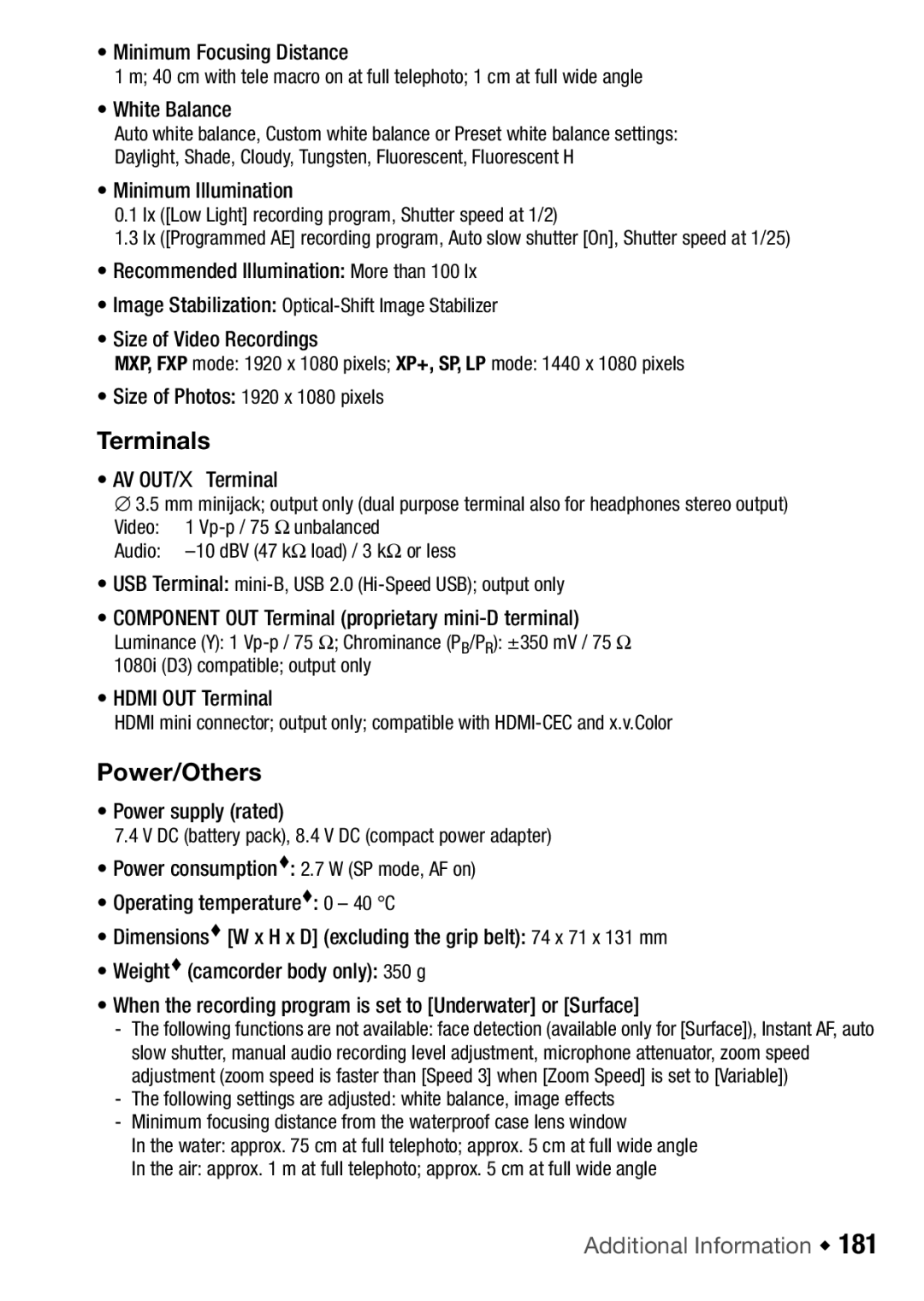 Canon HFM46, HFM406 instruction manual Terminals, Power/Others 