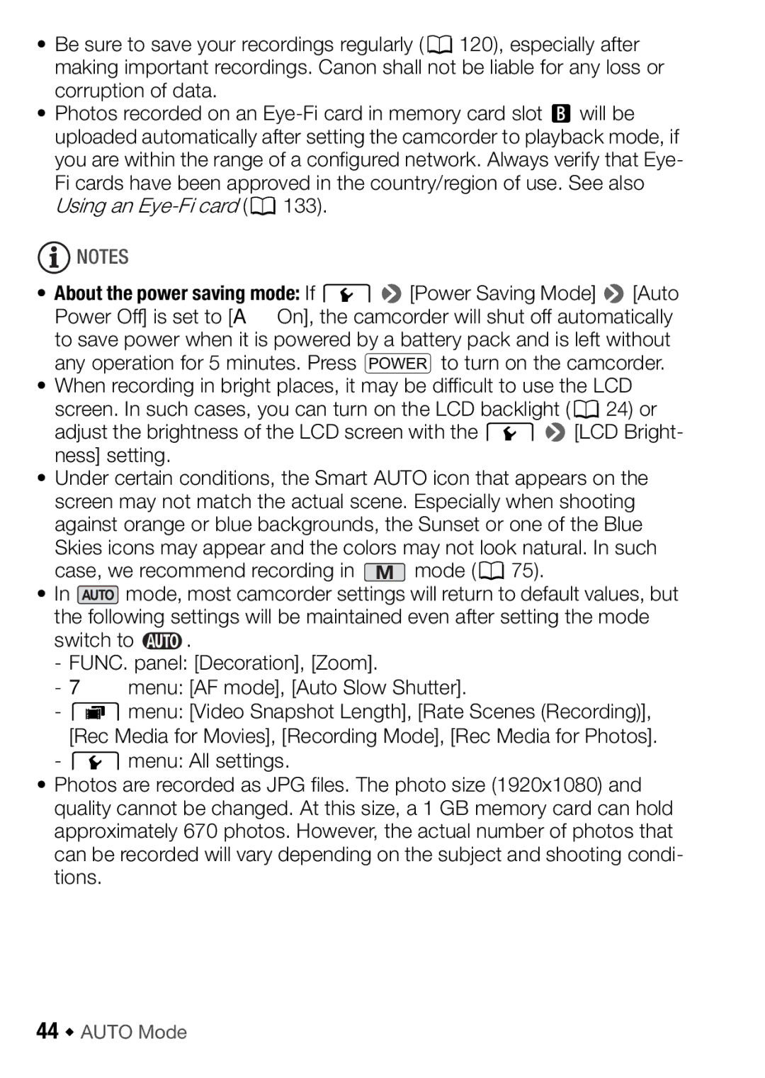 Canon HFM406, HFM46 instruction manual Case, we recommend recording in mode, 44 Š Auto Mode 