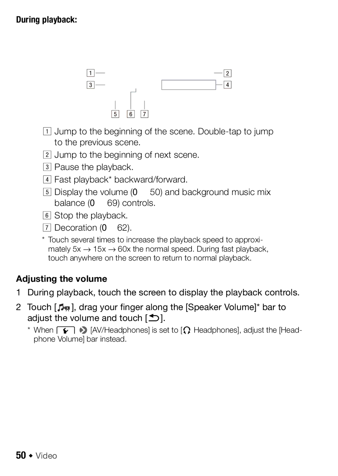 Canon HFM406, HFM46 instruction manual During playback, Adjusting the volume, 50 Š Video 