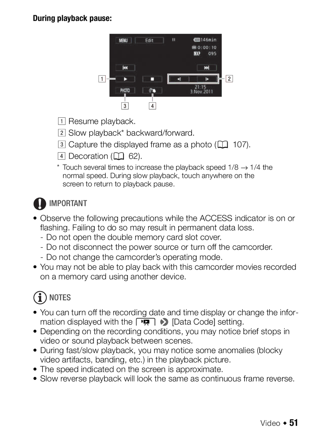 Canon HFM46, HFM406 instruction manual During playback pause 