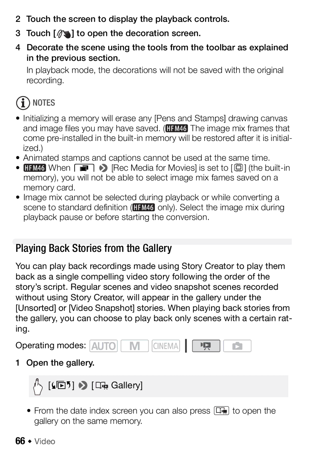 Canon HFM406, HFM46 instruction manual Playing Back Stories from the Gallery, 66 Š Video 