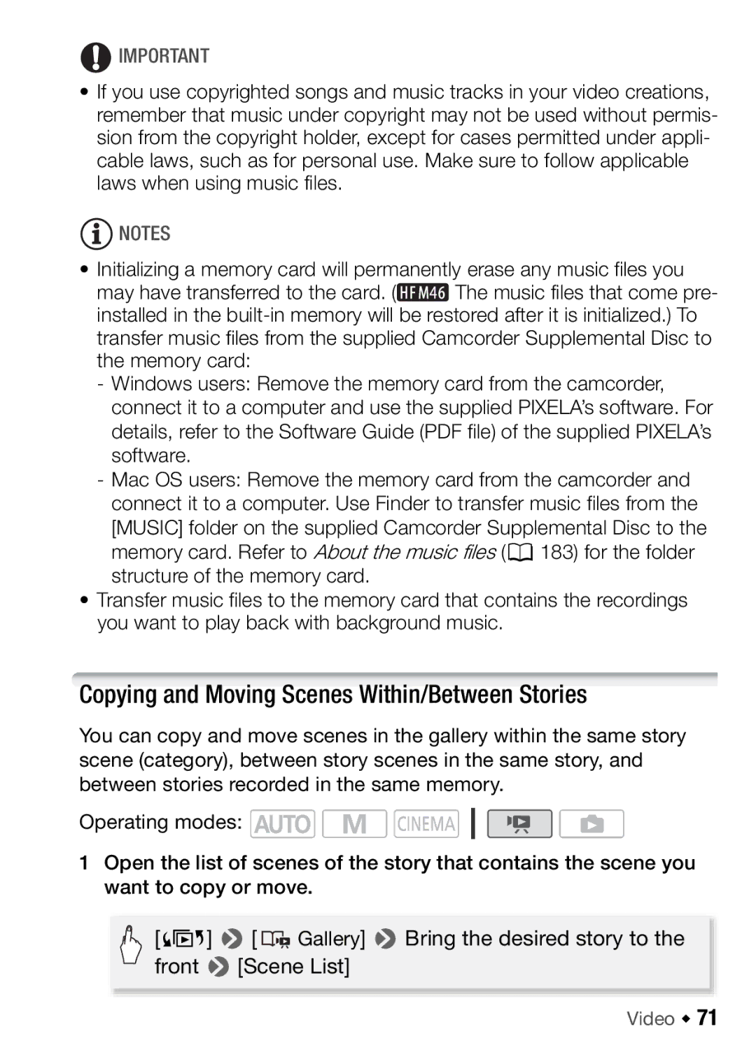 Canon HFM46, HFM406 instruction manual Copying and Moving Scenes Within/Between Stories 