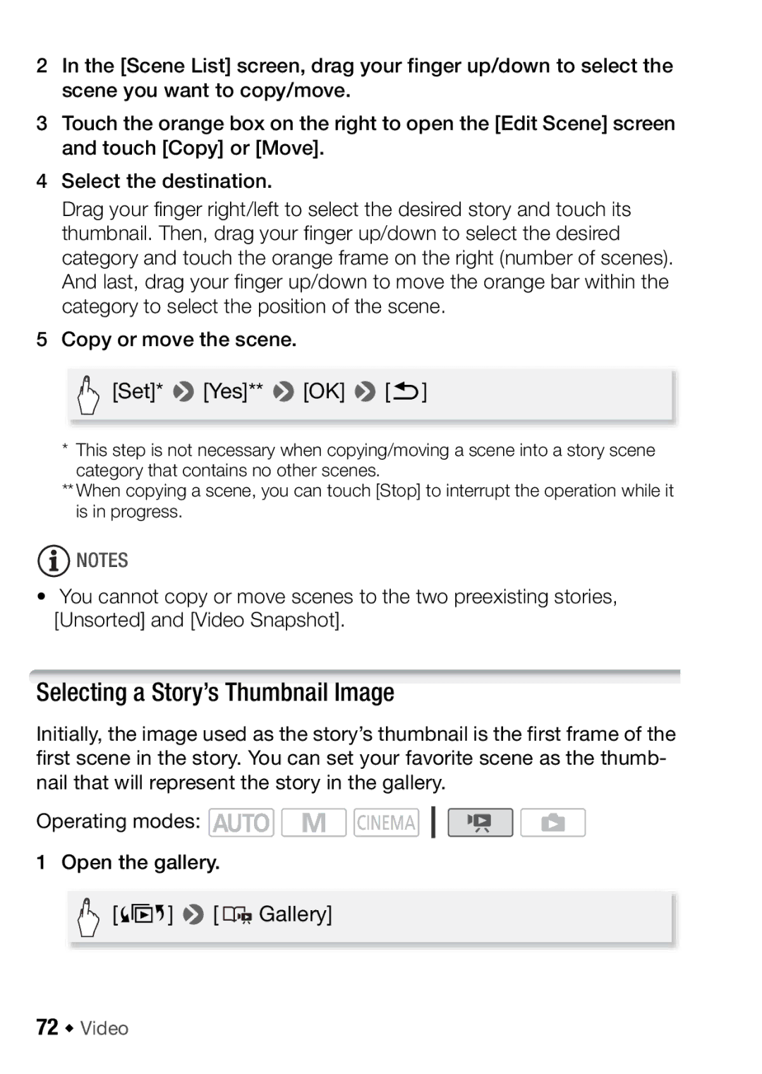 Canon HFM406, HFM46 instruction manual Selecting a Story’s Thumbnail Image, 72 Š Video 