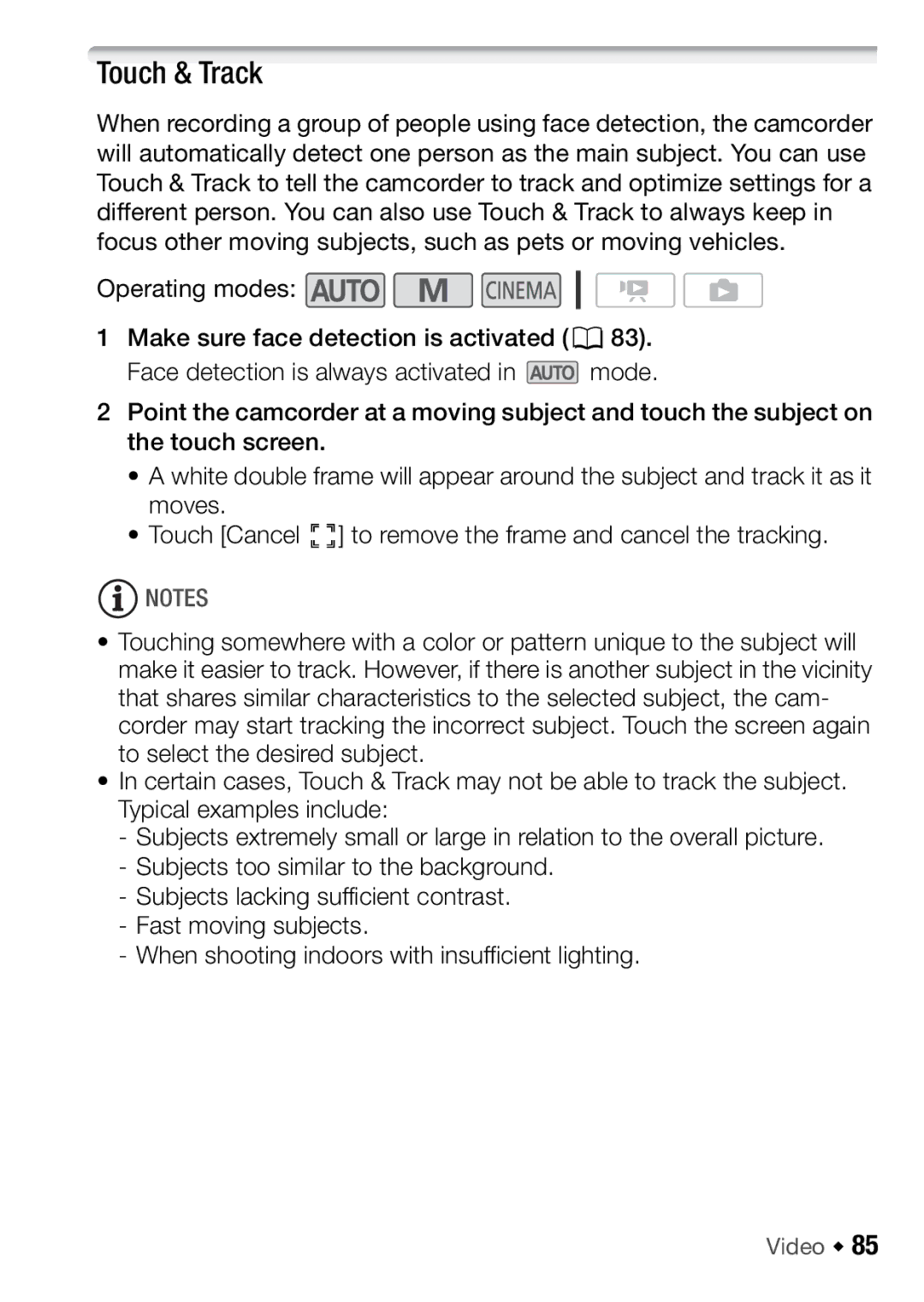 Canon HFM46, HFM406 instruction manual Touch & Track 