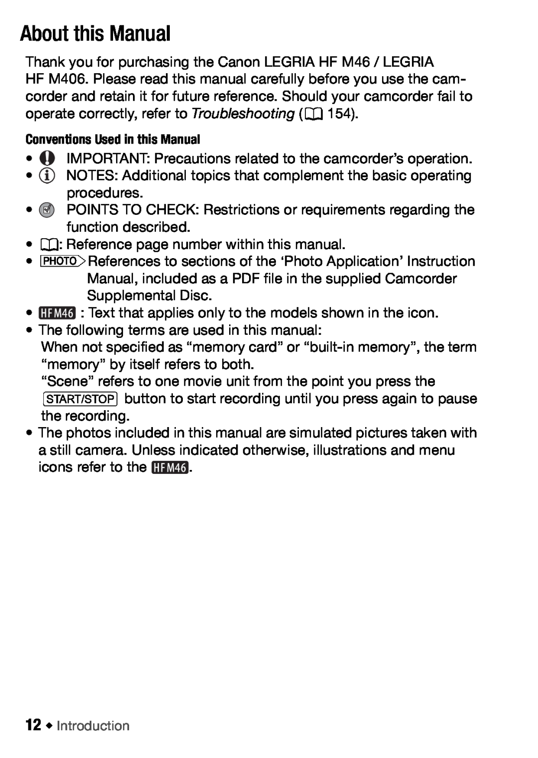 Canon HFM406, HFM46 instruction manual About this Manual 