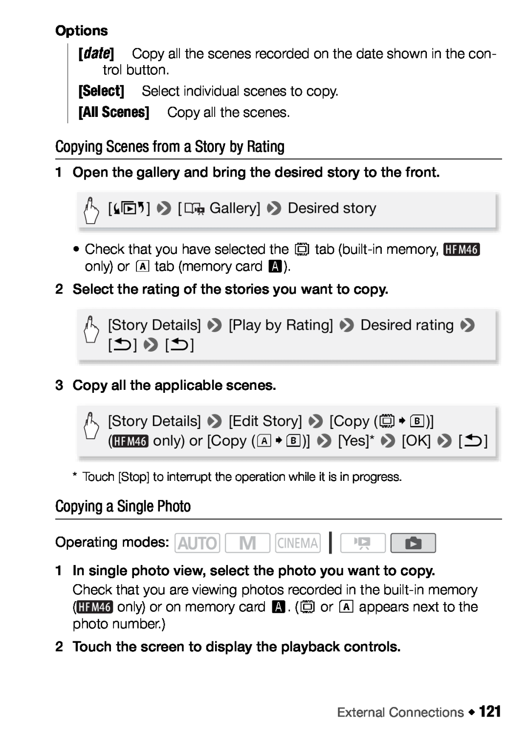Canon HFM46, HFM406 instruction manual Copying Scenes from a Story by Rating, Copying a Single Photo, Options 