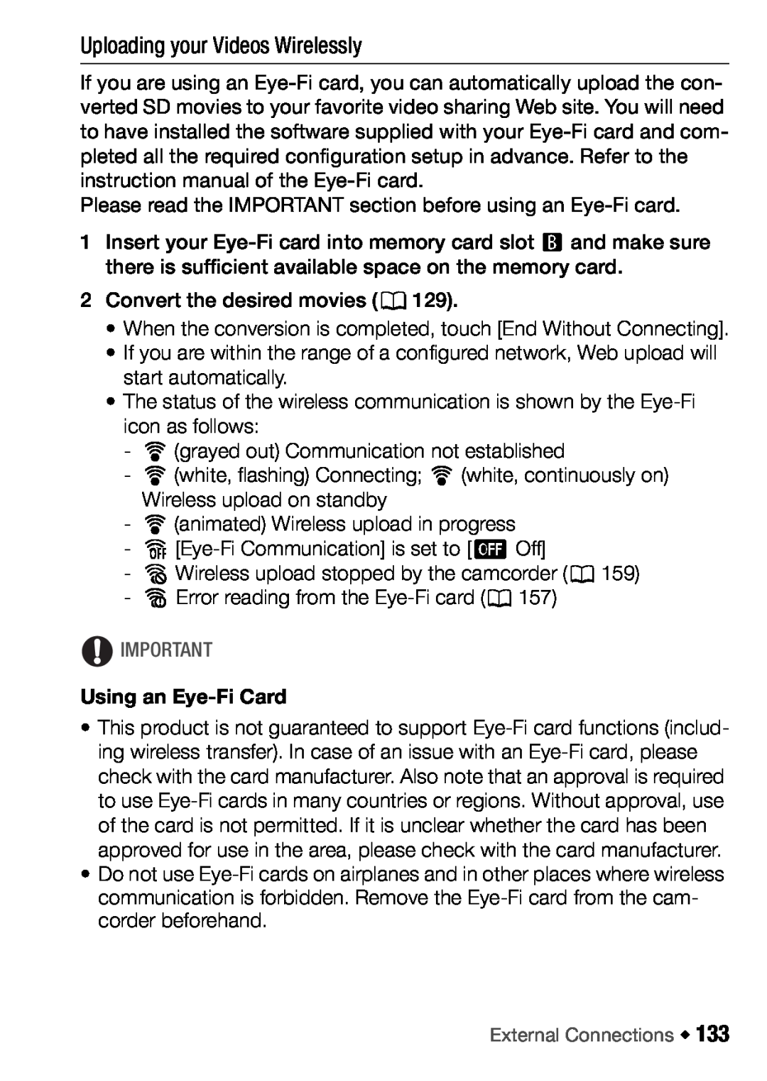 Canon HFM46, HFM406 instruction manual Uploading your Videos Wirelessly, Using an Eye-Fi Card 
