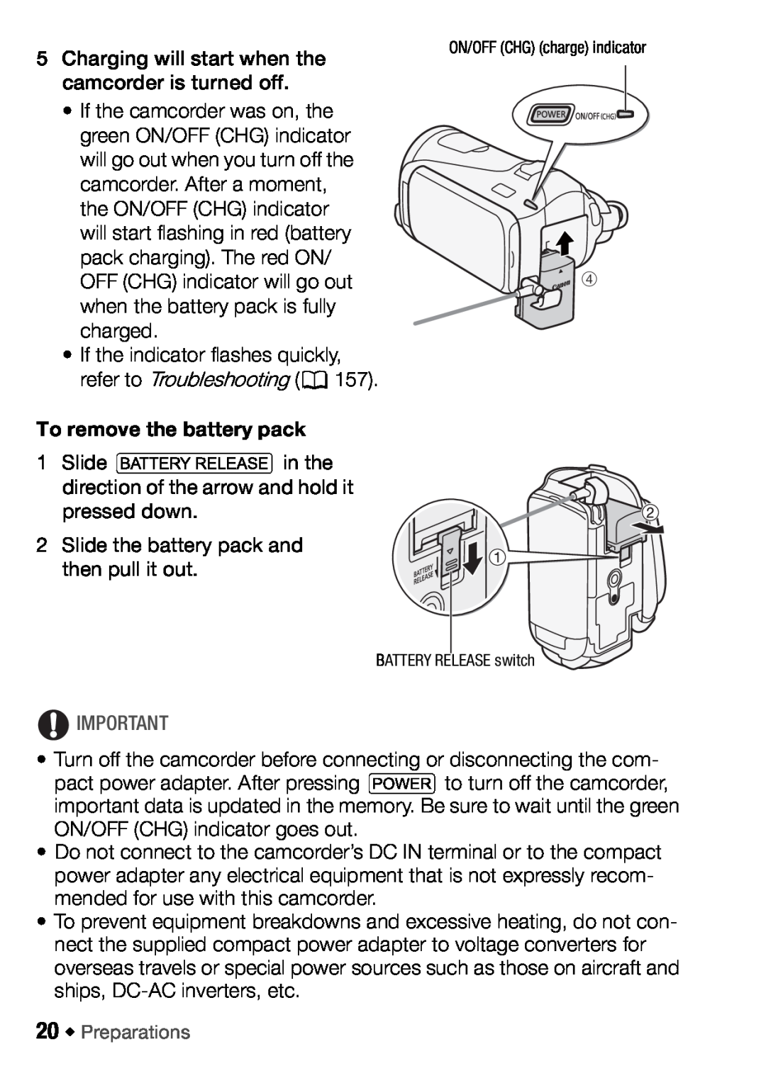Canon HFM406, HFM46 instruction manual To remove the battery pack 