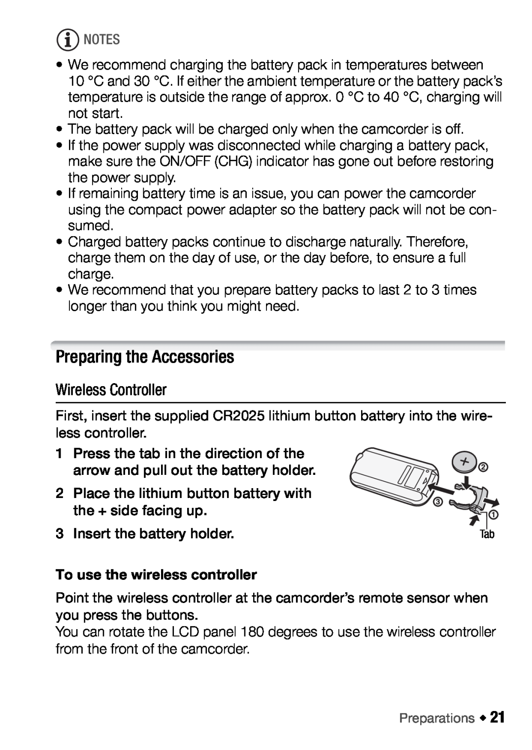 Canon HFM46, HFM406 instruction manual Preparing the Accessories, Wireless Controller, To use the wireless controller 