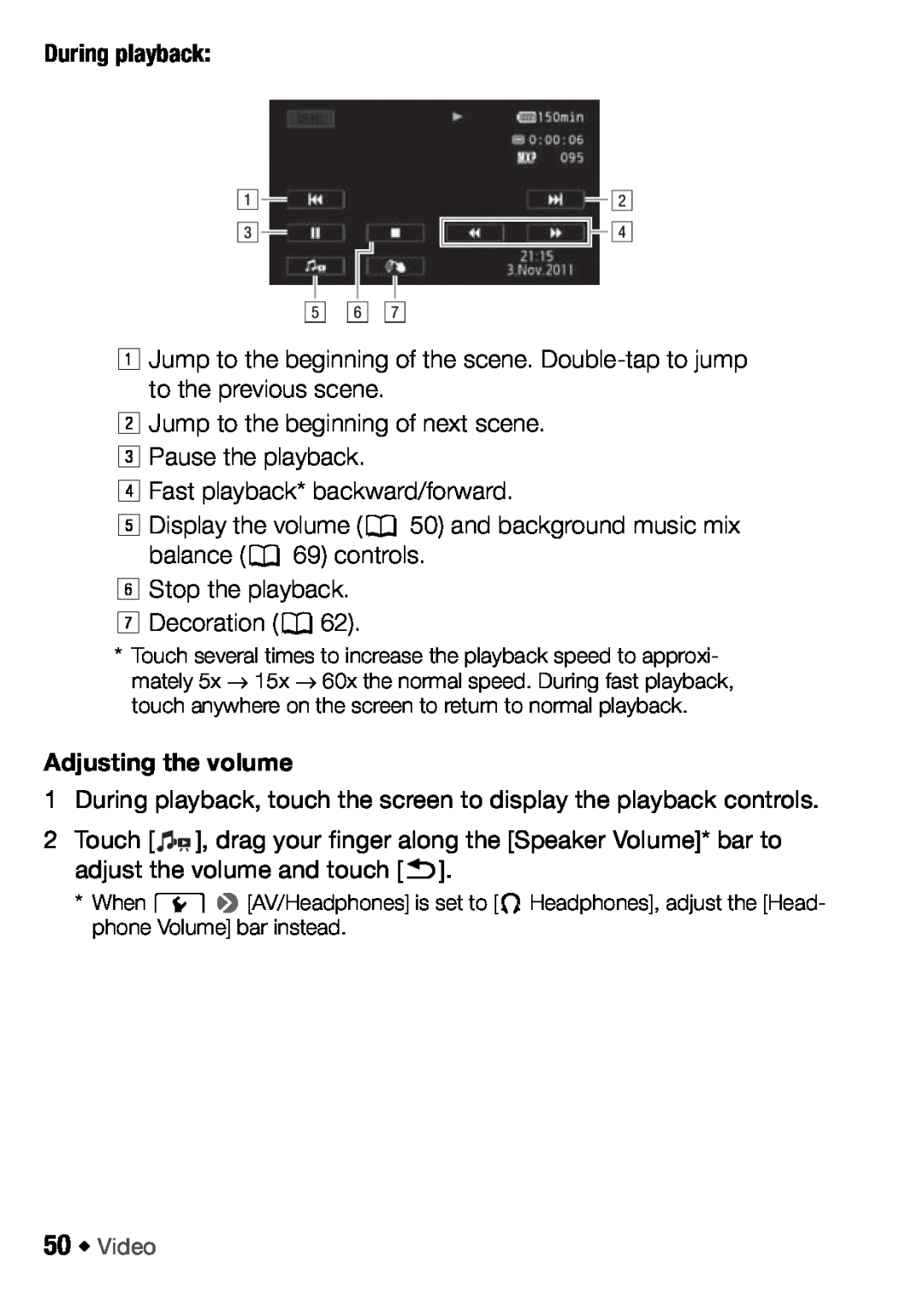Canon HFM406, HFM46 instruction manual During playback, Adjusting the volume 