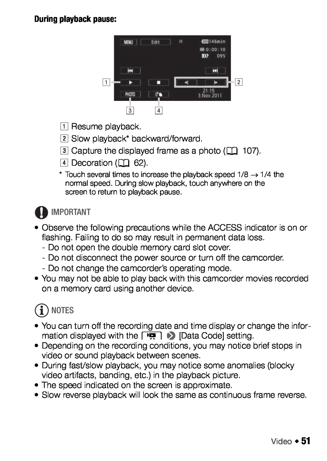 Canon HFM46, HFM406 instruction manual During playback pause 