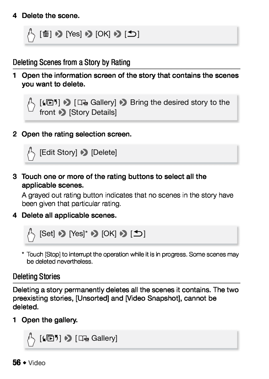 Canon HFM406, HFM46 instruction manual Deleting Scenes from a Story by Rating, Deleting Stories 