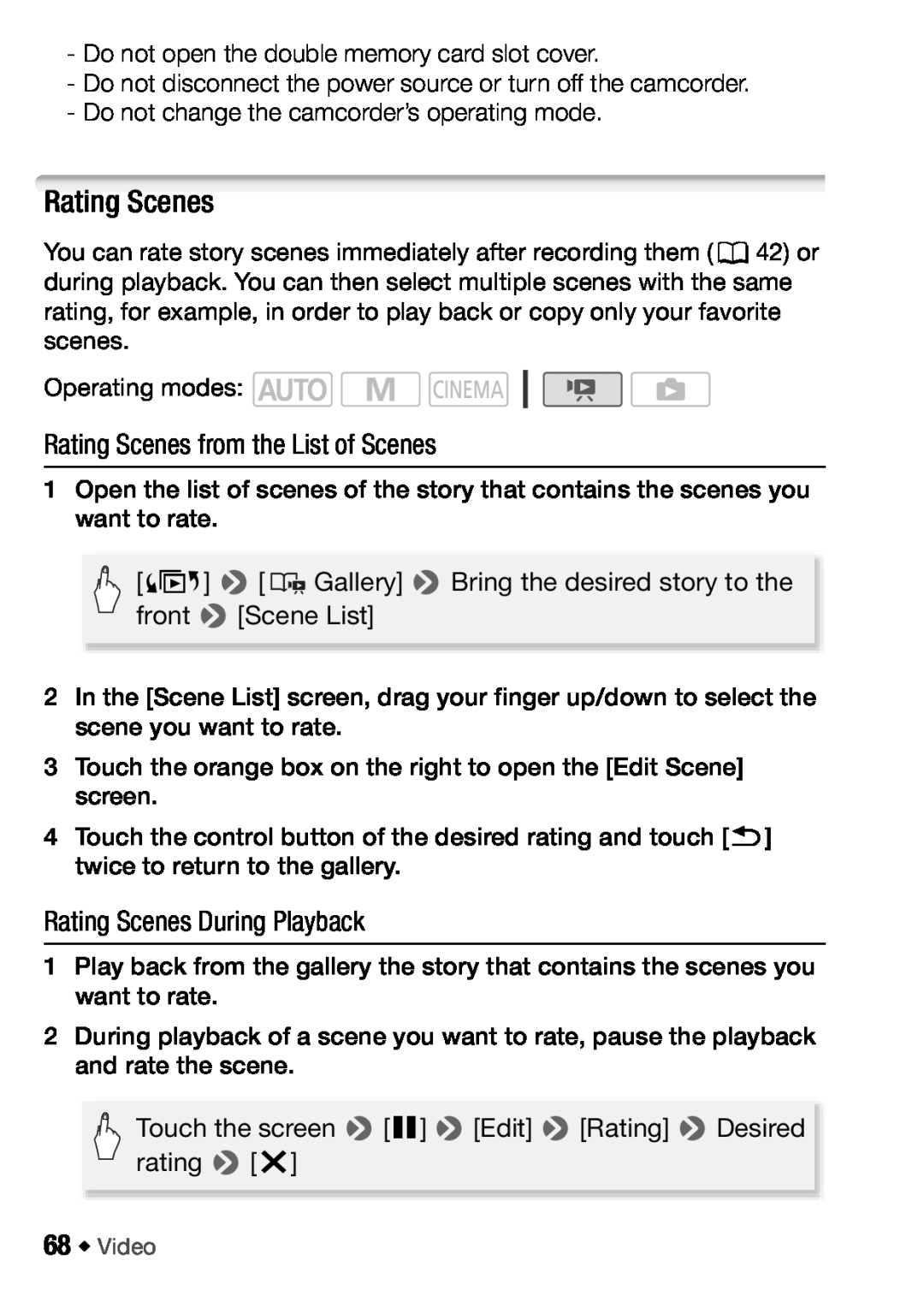 Canon HFM406, HFM46 instruction manual Rating Scenes from the List of Scenes, Rating Scenes During Playback 