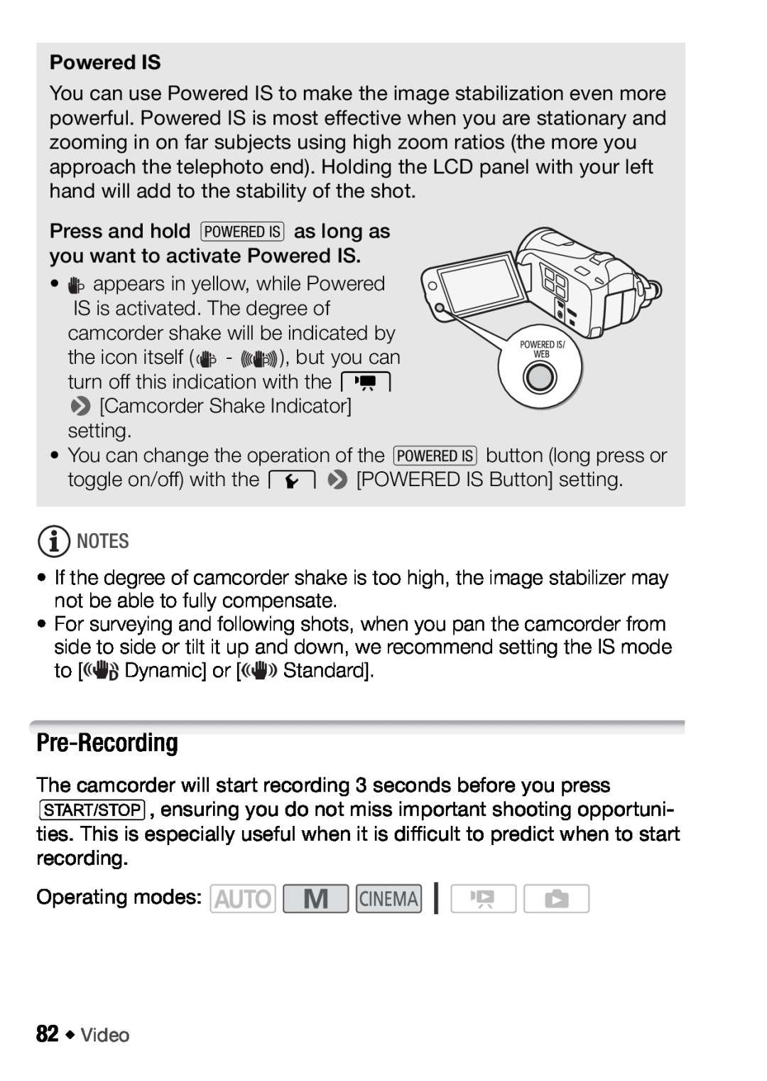 Canon HFM406, HFM46 instruction manual Pre-Recording, Powered IS 